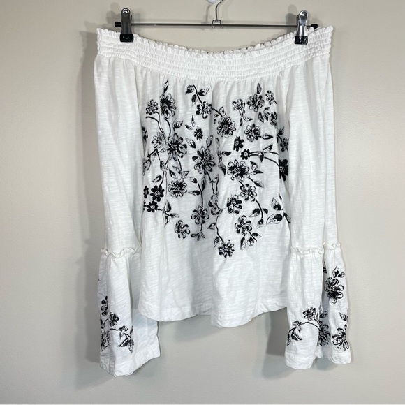 Anthropologie Annie Embroidered Off-The-Shoulder Blouse Floral Long Sleeve Top - Picture 2 of 9